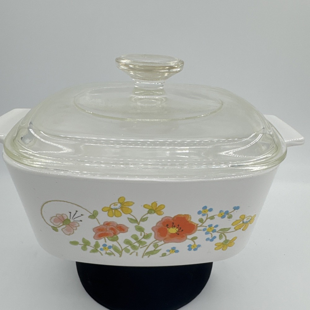 Corning Ware A-1½-B 1.5 Quart Casserole Wild Flower Dish w/Pyrex A-7-C Lid VTG‎